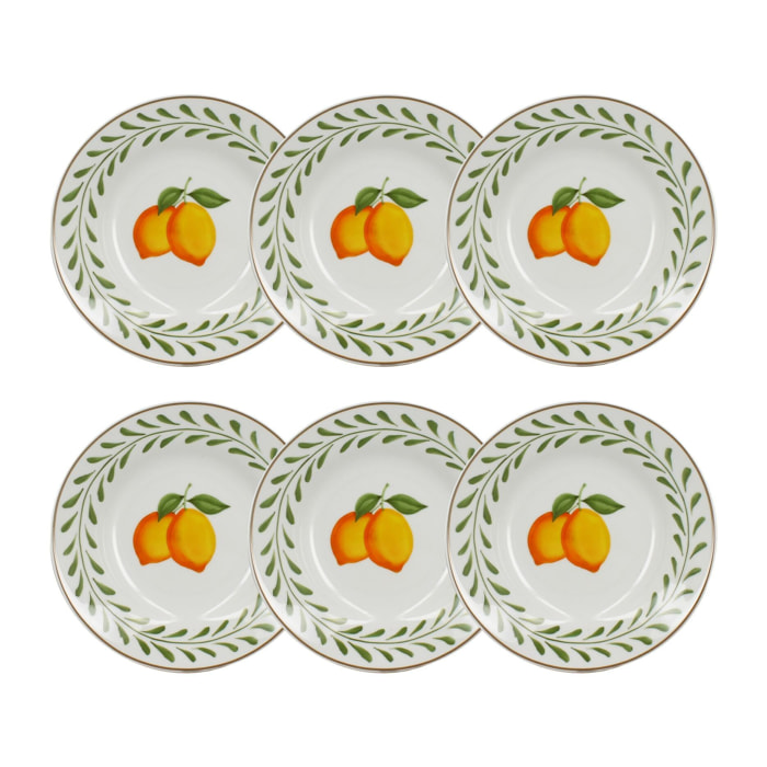 Lot de 6 assiettes creuses 20cm en porcelaine à imprimé citron LEMON