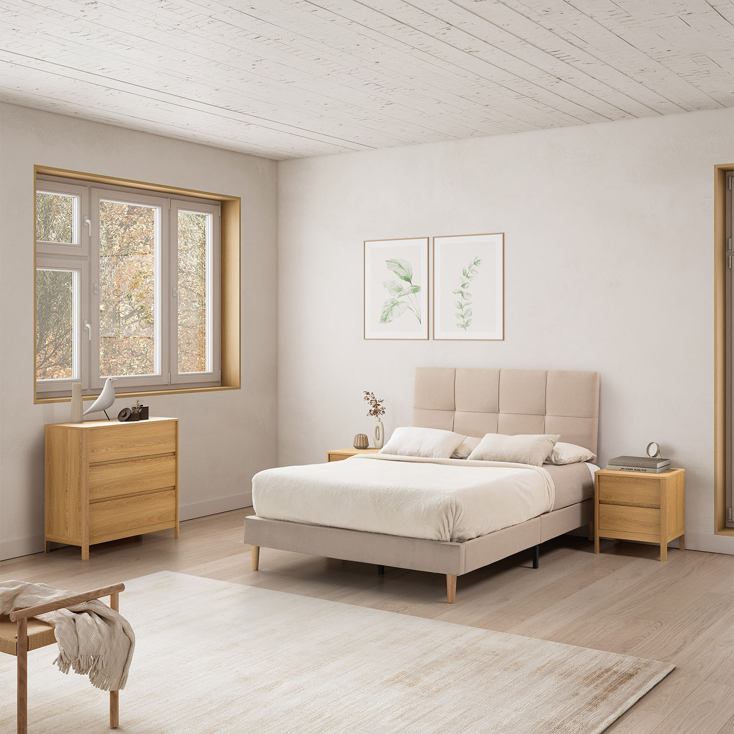 Mesita de noche Nassau 2 cajones efecto Roble