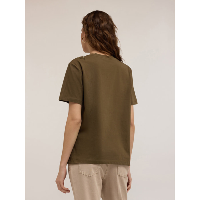 Motivi - Camiseta con parche bordado - Verde militare