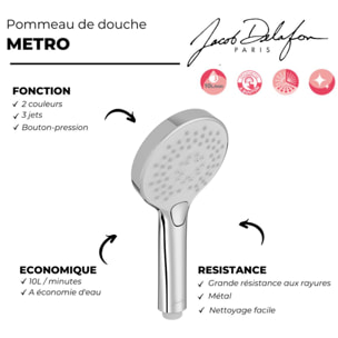 Pommeau de douche Metro chrome, 3 jets Economie d'eau