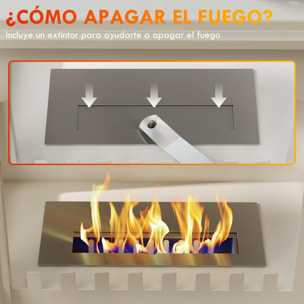 Chimenea de Bioetanol de Pie Estufa de Bioetanol con Tanque de 0,9 L Apagallamas de Acero Inoxidable Tiempo de Combustión 3H para Interiores 20-25 m² 45x28x54 cm Blanco
