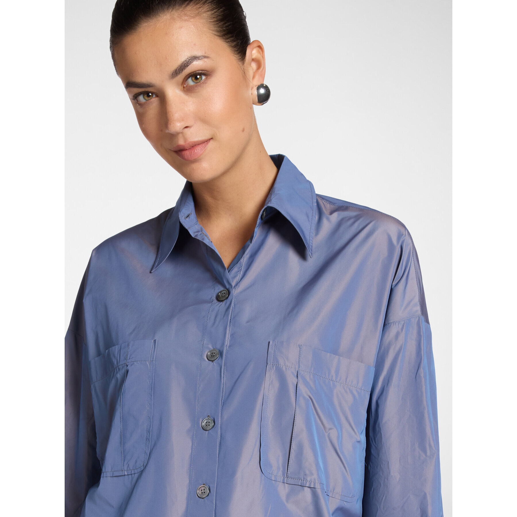 Elena Mirò - Camisa de tafetán con bolsillos - Azul