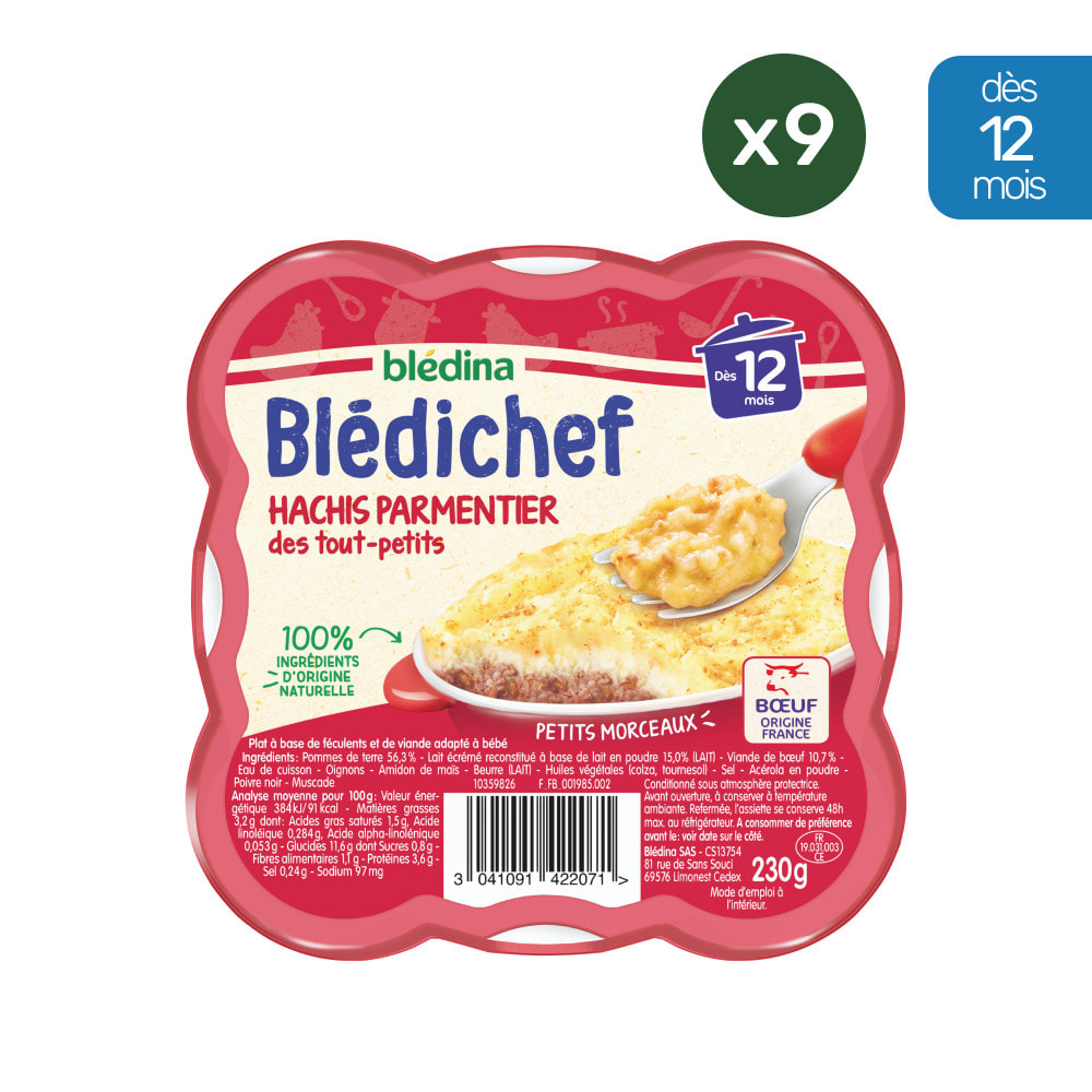 9 Assiettes Hachis Parmentier des tout-petits (9x230g) - Blédichef Dès 12 Mois