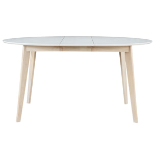 Table à manger scandinave ronde extensible blanc et bois L120-150 cm LEENA