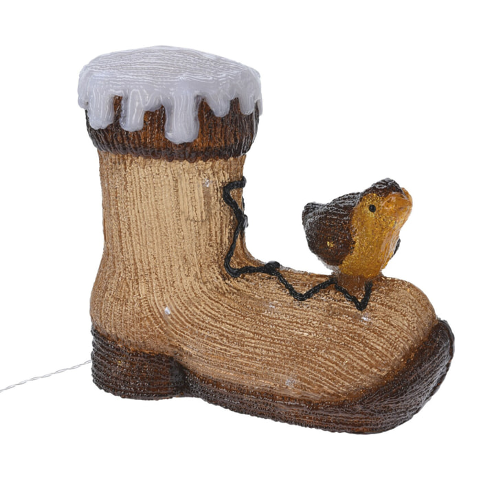 Decoración navideña de bota con pajaritos con 30 luces led 31x13x28cm
