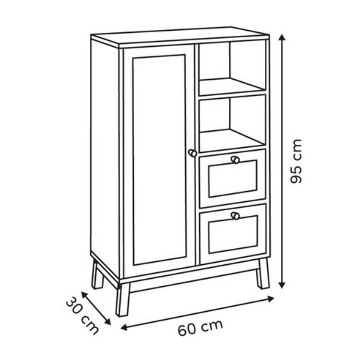 Meuble de salle de bain 1 porte Cane marron