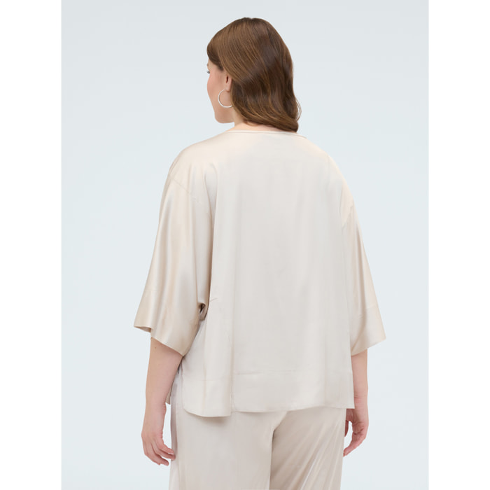 Fiorella Rubino - Blusa de raso con escote barco - Blanco