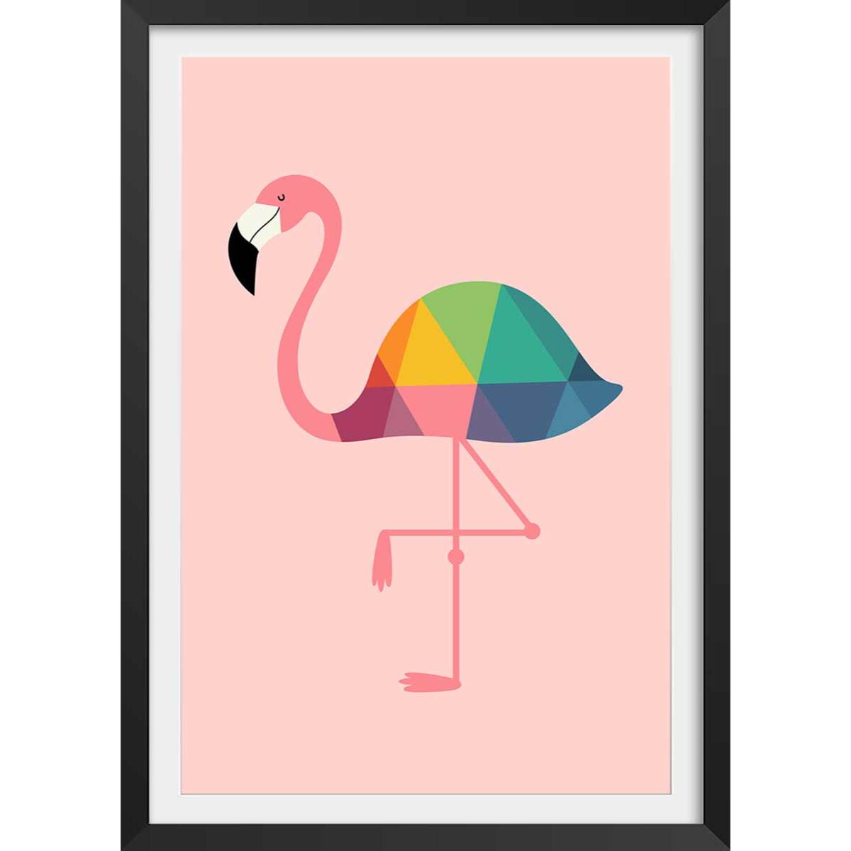 Affiche  flamingo so girly Affiche + cadre en bois - Noir
