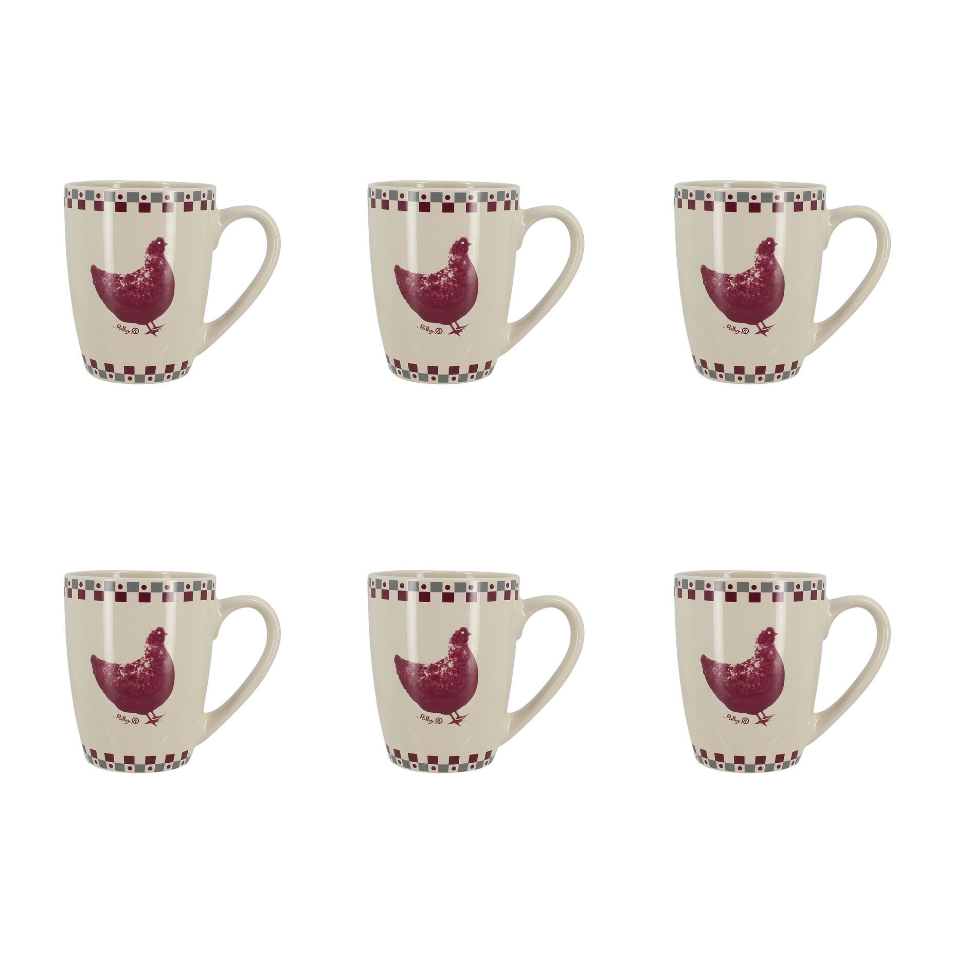 Lot de 6 mugs 38cl en grès avec imprimé poule GALLINA