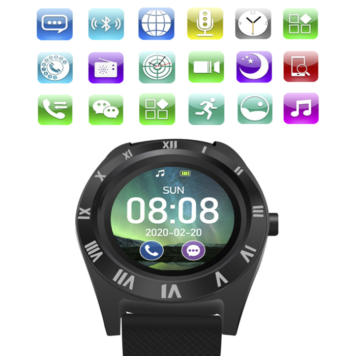 Smartwatch M11 multifunzione con fotocamera, contapassi, avviso di chiamate, notifiche. App per Android. Opzione SIM e micro SD.