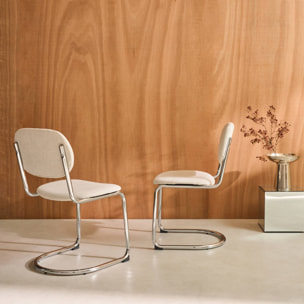 Lot de 2 chaises cantilever arrondie métal. tissu chenille beige et pieds chromés - L 47 x P 54.5 x H 81cm - Maloa