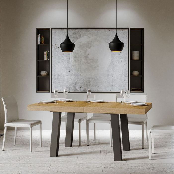 Mesa extensible 90x200/304 cm Bridge Roble Natural estructura Antracita