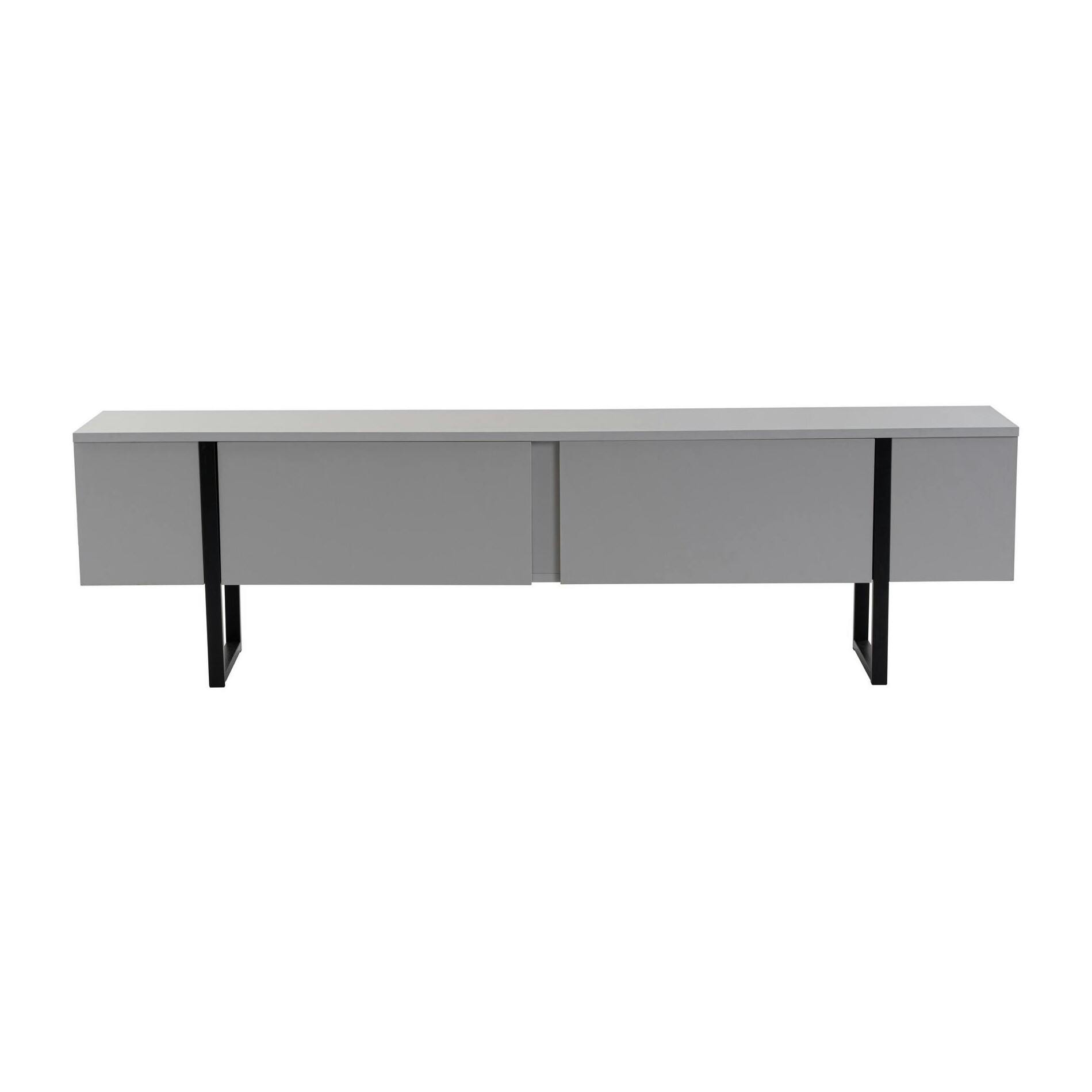 Meuble TV avec rangement - effet gris laqué, pieds noirs JENA