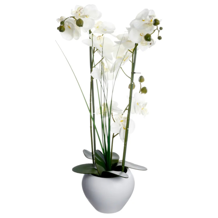 Orchidée artificielle - vase blanc en céramique - H53 cm