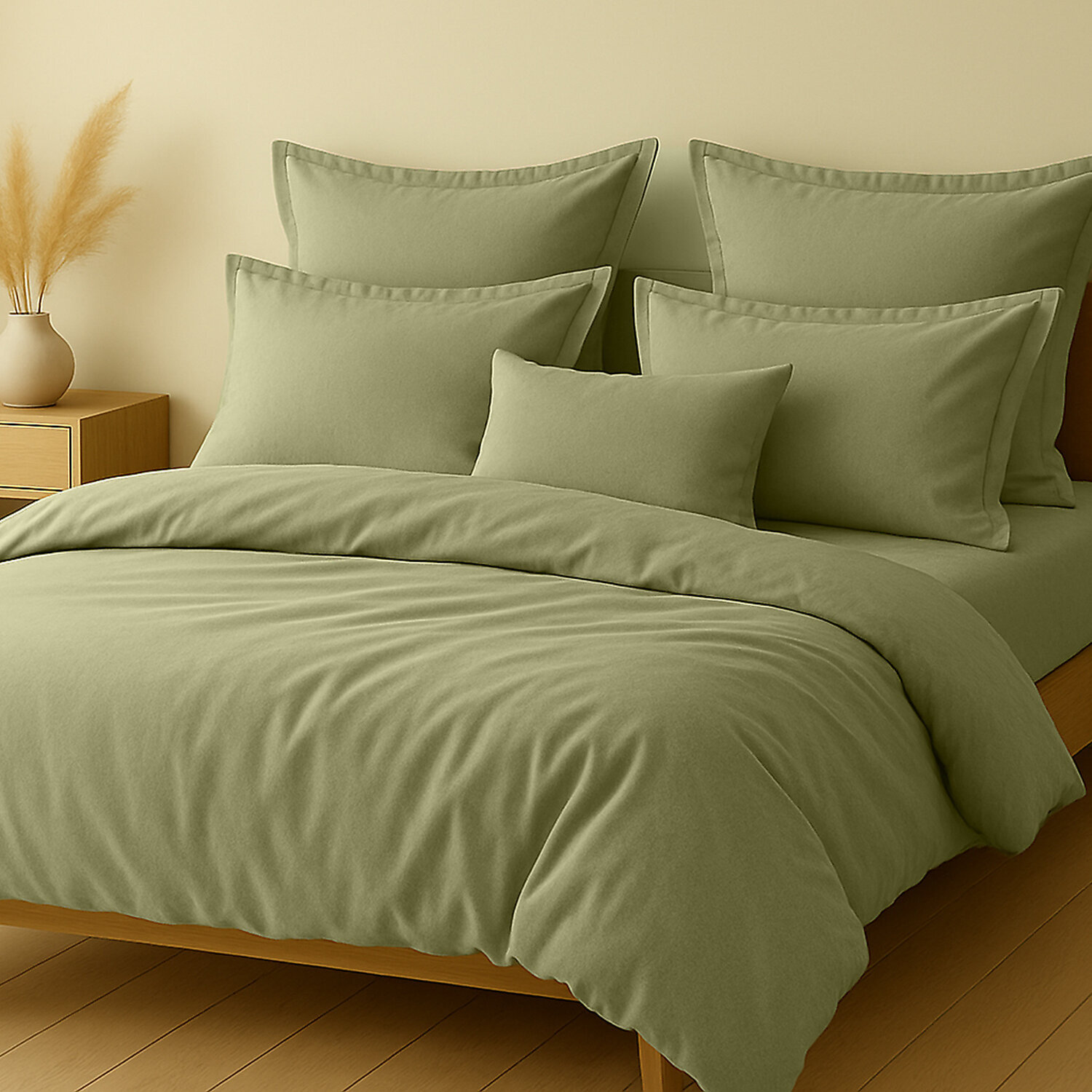 Parure housse de couette unie 100% coton - essentiel - verveine
