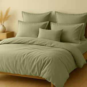 Parure housse de couette unie 100% coton - essentiel - verveine
