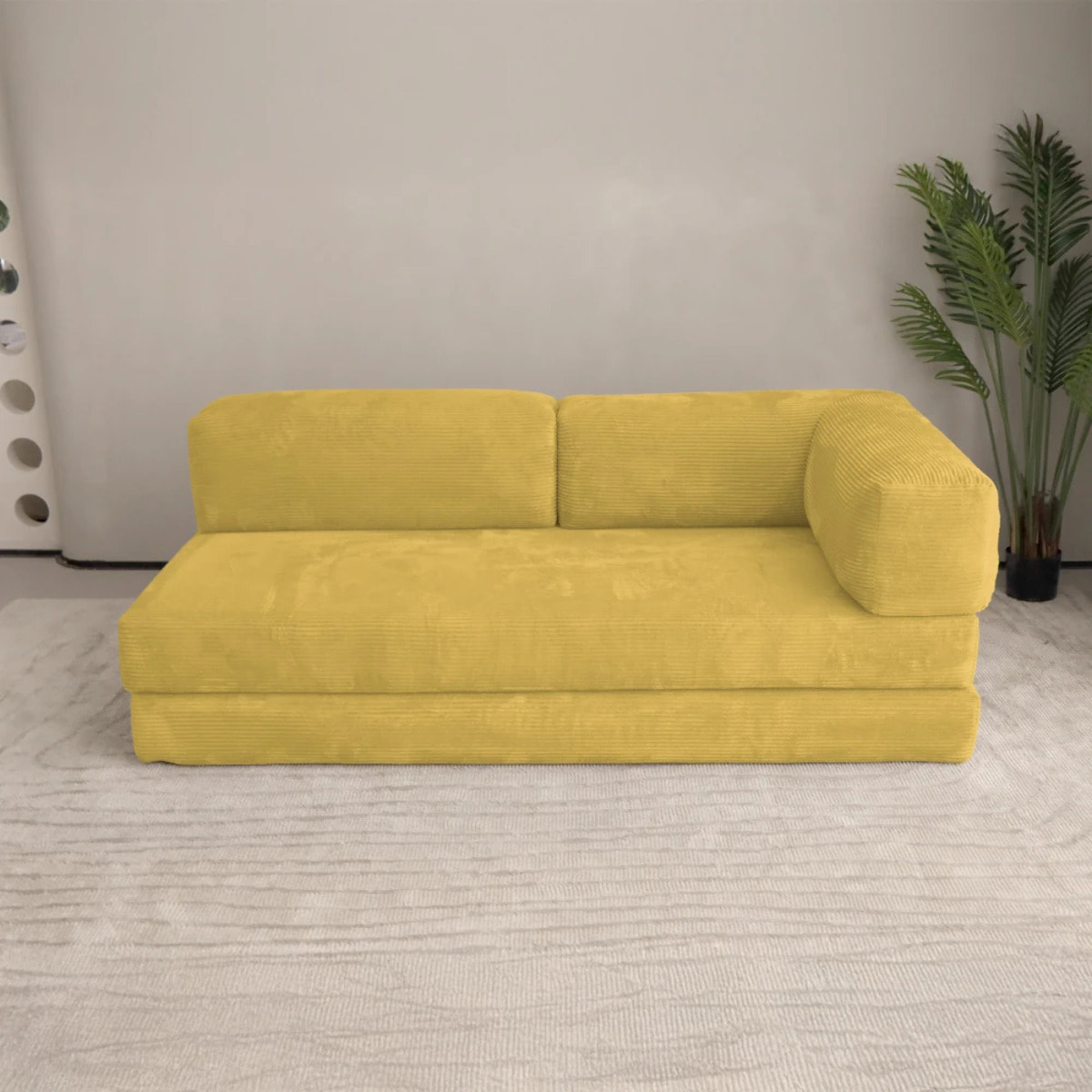 TRENDY - Canapé compressé 5 places angle modulable en velours côtelé jaune