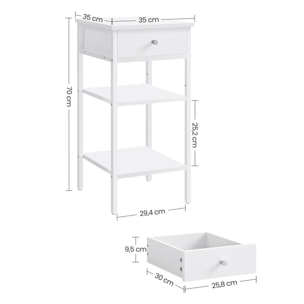 Comodino moderno alto con cassetto e ripiani in bianco