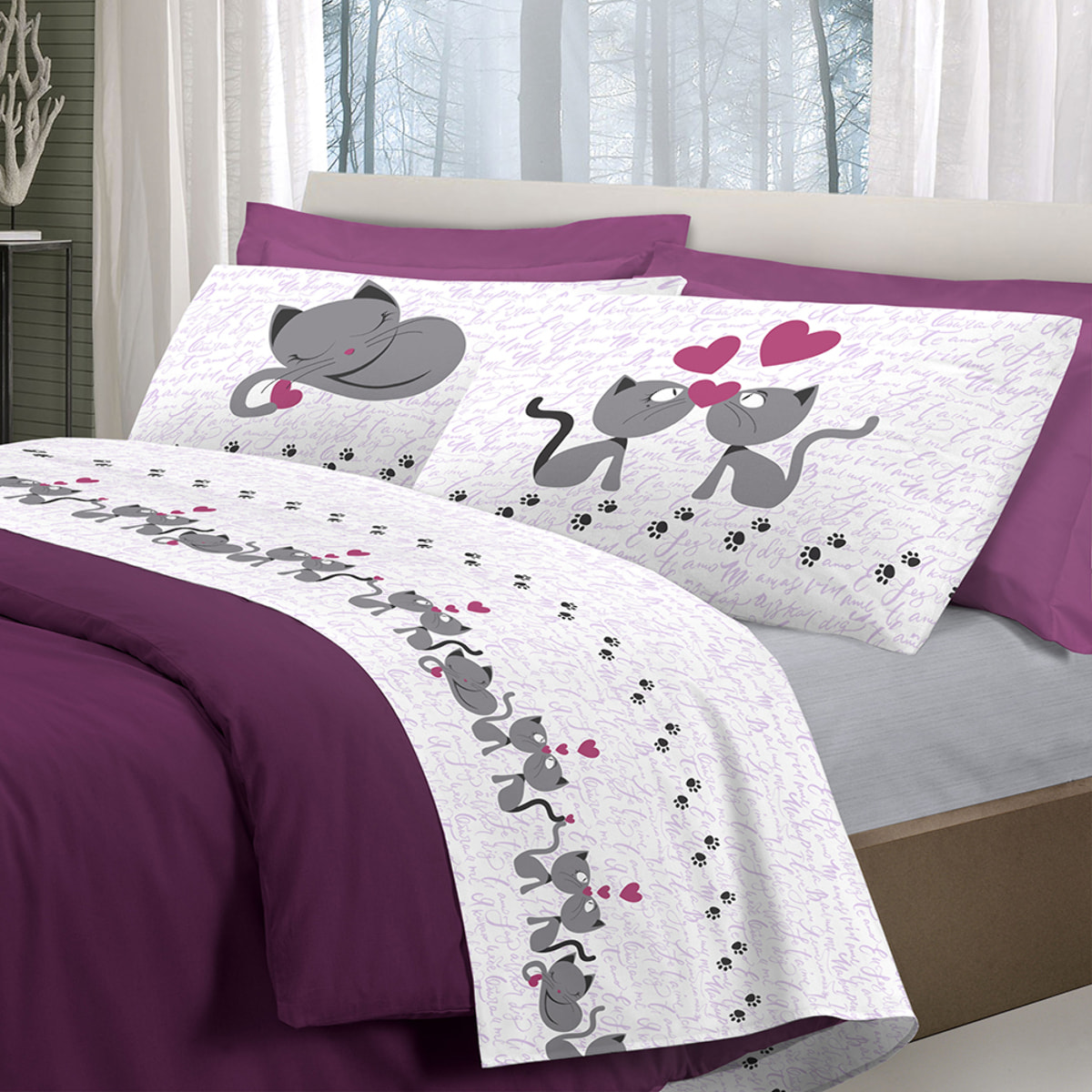 Completo letto gattini rosa
