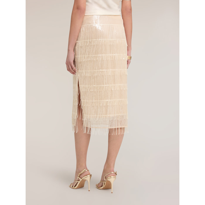 Motivi - Gonna tubino in tulle con frange - Beige