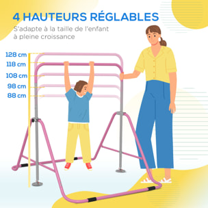 Barre fixe de gymnastique enfant - barre de gymnastique pliable hauteur réglable 4 niv. 88 à 128 cm - acier rose