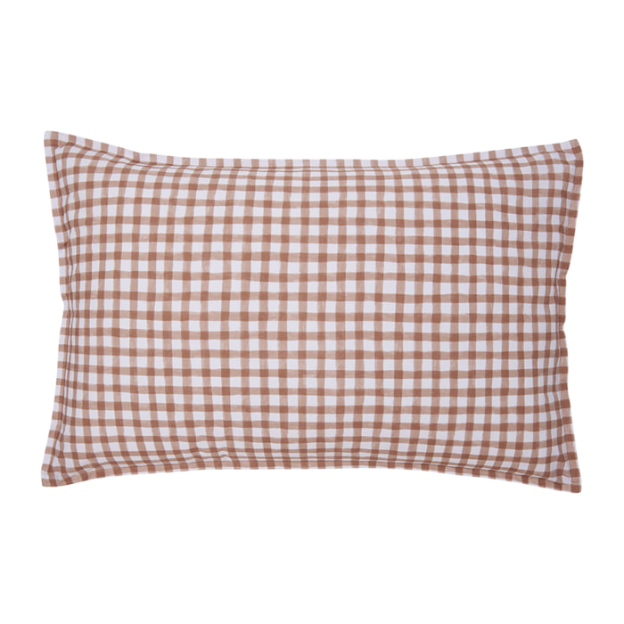 Taie d'oreiller imprimée en percale de coton, Made in France, VICHY , Beige Dune