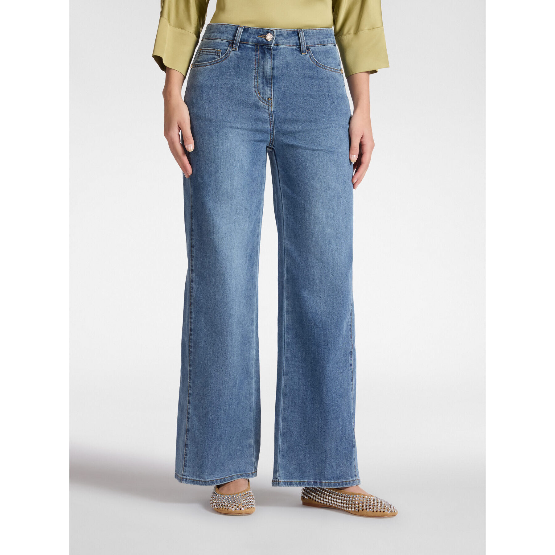 Elena Mirò - Jeans 5 bolsillos mid wide leg - Azul