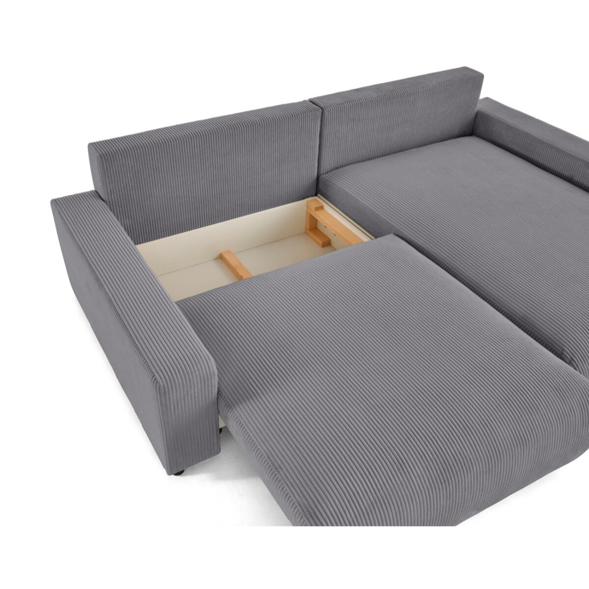 Pivoine - canapé d'angle 4 places réversible convertible avec 2 coffres en velours côtelé - Gris clair
