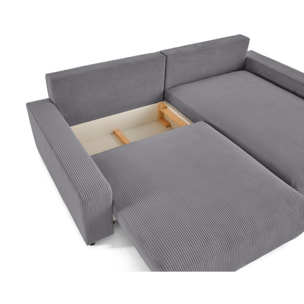 Pivoine - canapé d'angle 4 places réversible convertible avec 2 coffres en velours côtelé - Gris clair