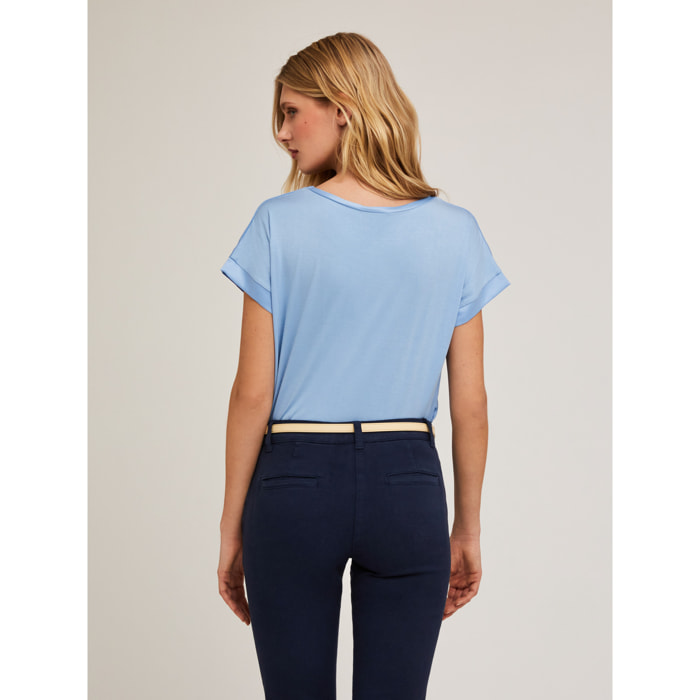 Motivi - T-shirt bimaterica - Azzurro