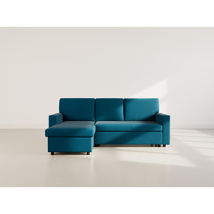 Meiya - canapé d'angle réversible 4 places convertible avec coffre en tissu - Bleu