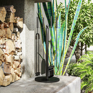 Juego de Herramientas para Chimenea de 5 Piezas Juego de Accesorios para Chimenea de Metal con Escoba Pala Tenazas Atizador y Soporte Ø25x54 cm Negro
