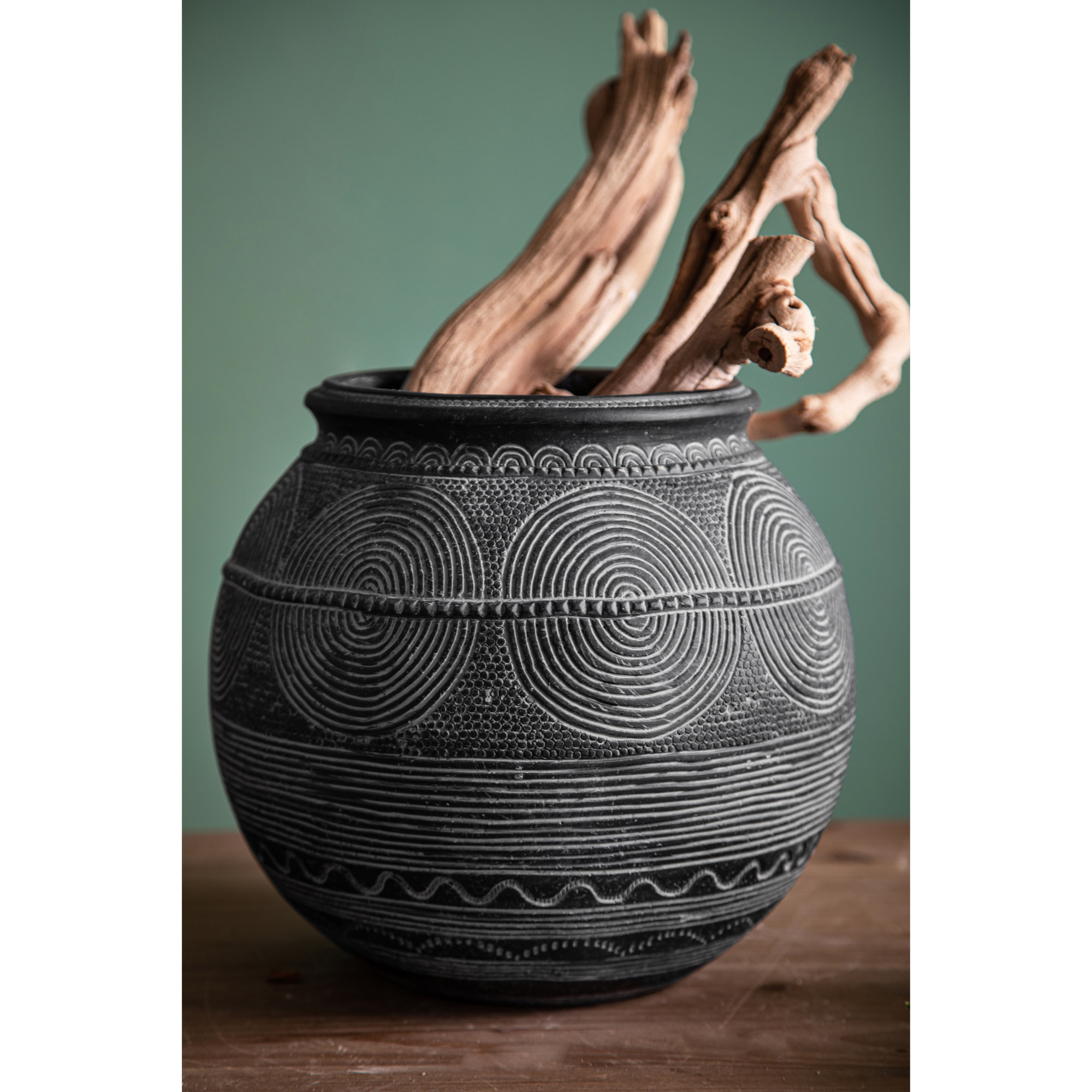 Vaso Bombato 29,5Xh.27,5 Cm - Pezzi 1 - 29,5X27,5X29,5cm - Colore: Nero - Bianchi Dino - Decori Casa E Complementi