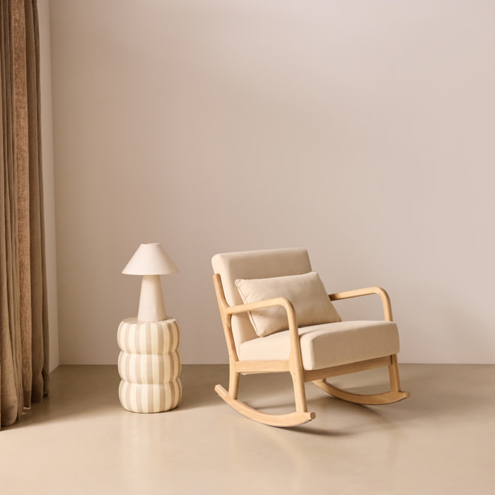 Rocking chair scandinave bois d'hévéa et tissu LORENS