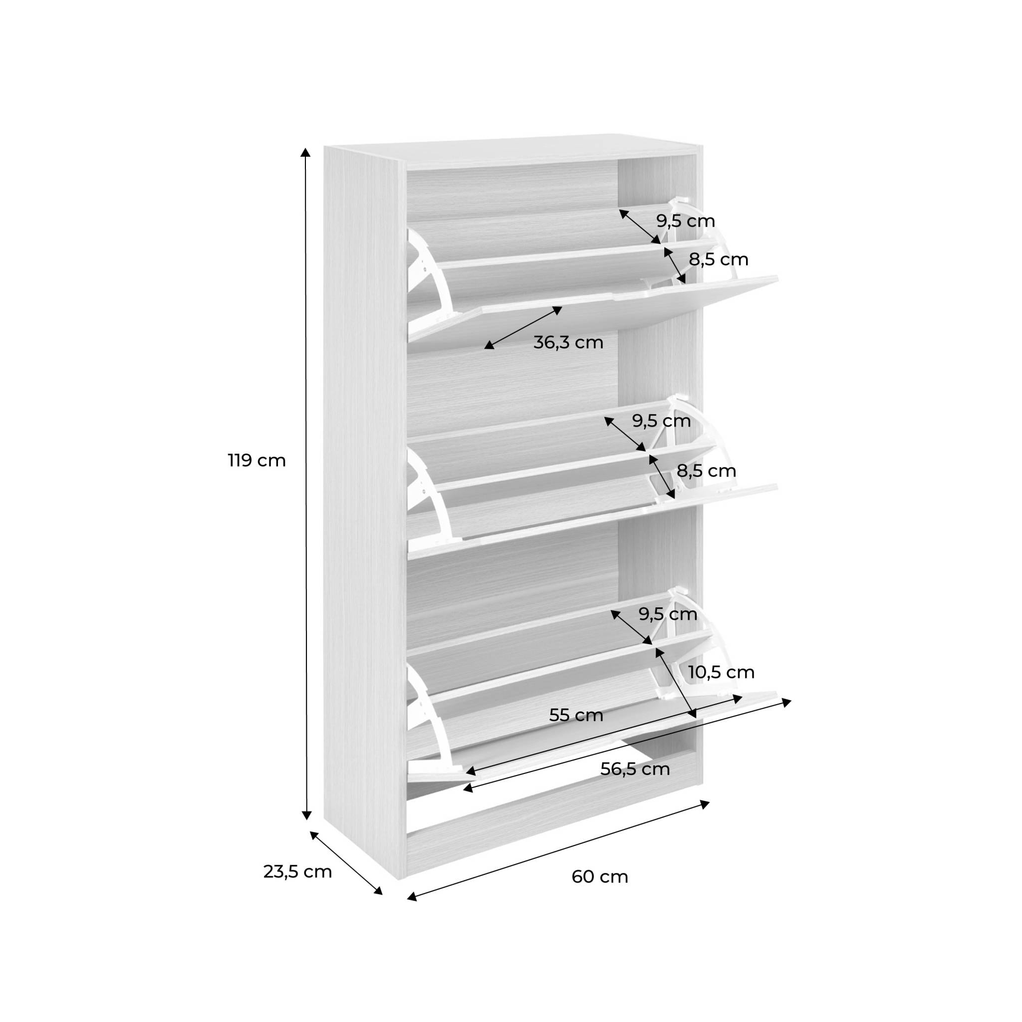 Meuble à chaussures décor bois 3 abattants SHOOZ