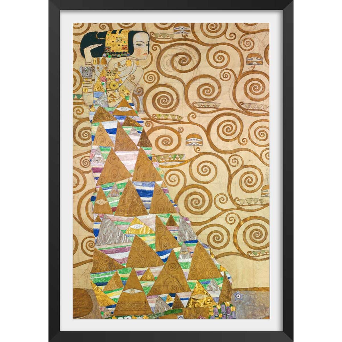 Affiche Study for Expectation par Gustav Klimt Affiche + cadre en bois - Noir