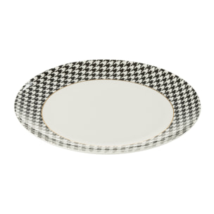 J-Line assiette Pied-De-Poule - porcelaine - blanc/noir - large