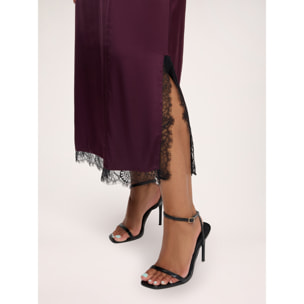 Fiorella Rubino - Vestito slip dress in raso stretch con inserti in tulle e pizzo - Bordeaux