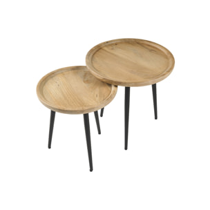Tables basses gigognes rondes bois manguier massif et métal noir (lot de 2) PYTA
