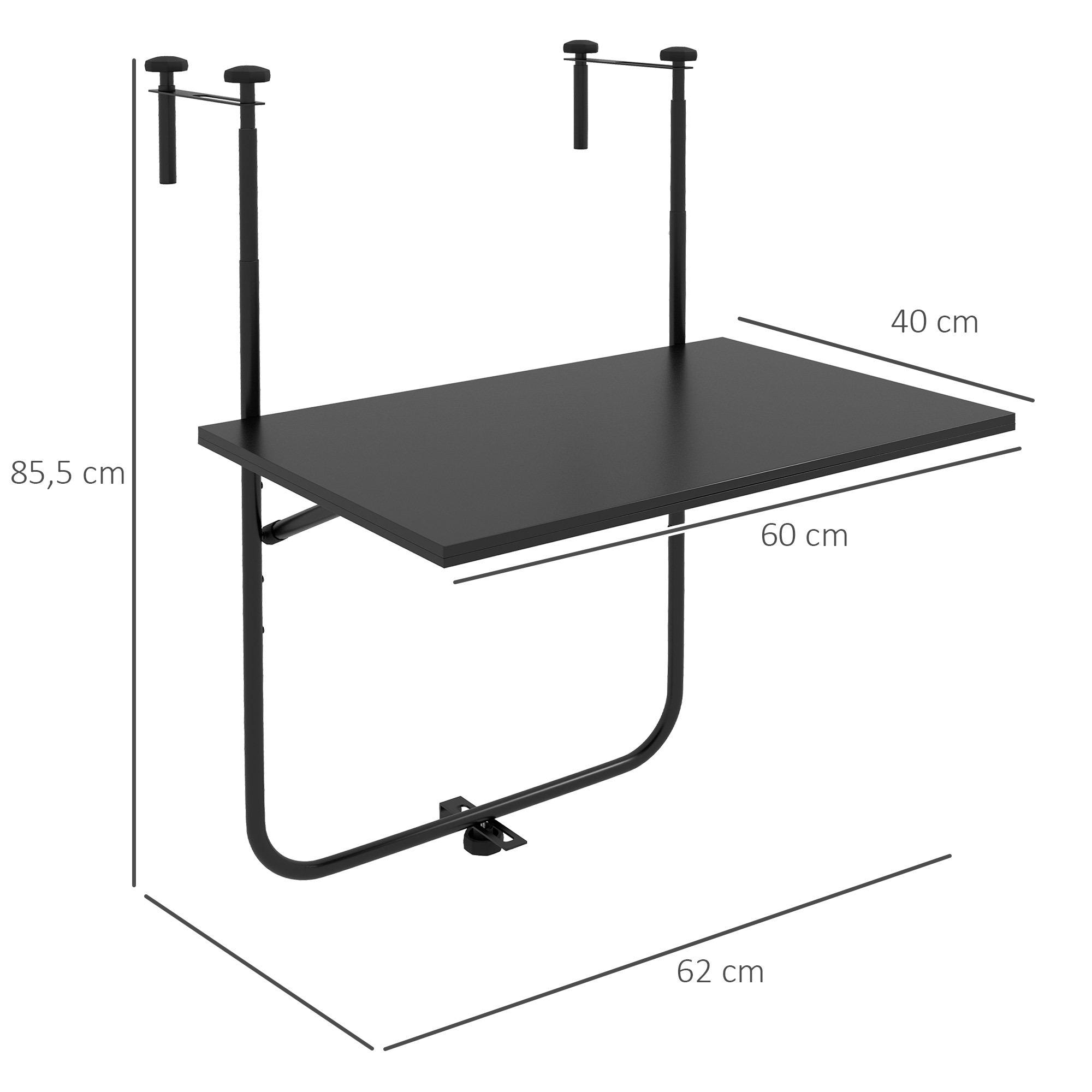 Table de balcon suspendue hauteur réglable métal noir