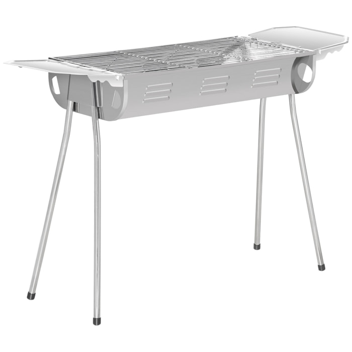 Barbecue à charbon portable BBQ grill sur pieds 2 tablettes rabattables dim. 93L x 30l x 60H cm acier inox.