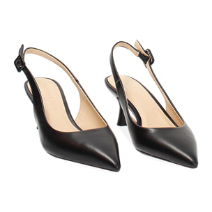 Décolleté slingback donna nere, tacco 6 cm