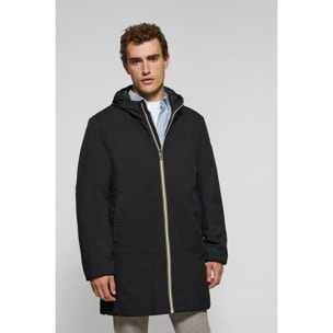 Cappotto nero trapuntato con cappuccio e toppa bicolore Polo Club