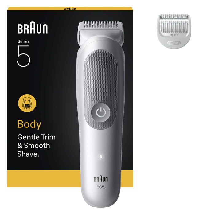 Braun Tondeuse Pour Le Corps Series 5, + 2 Outils De Rasage, Tondez Et Rasez Vos Poils, Étanche, BG5500, Gris
