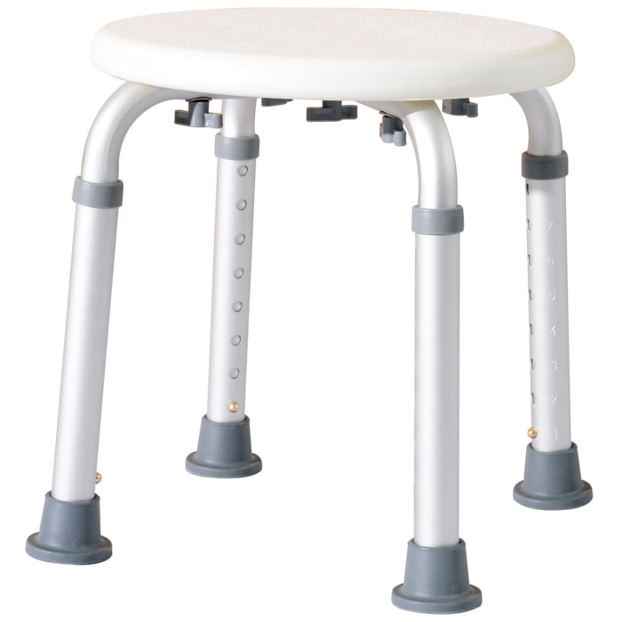 Tabouret de douche réglable en hauteur siège de douche ergonomique pieds antidérapants charge max. 136 Kg alu HDPE blanc