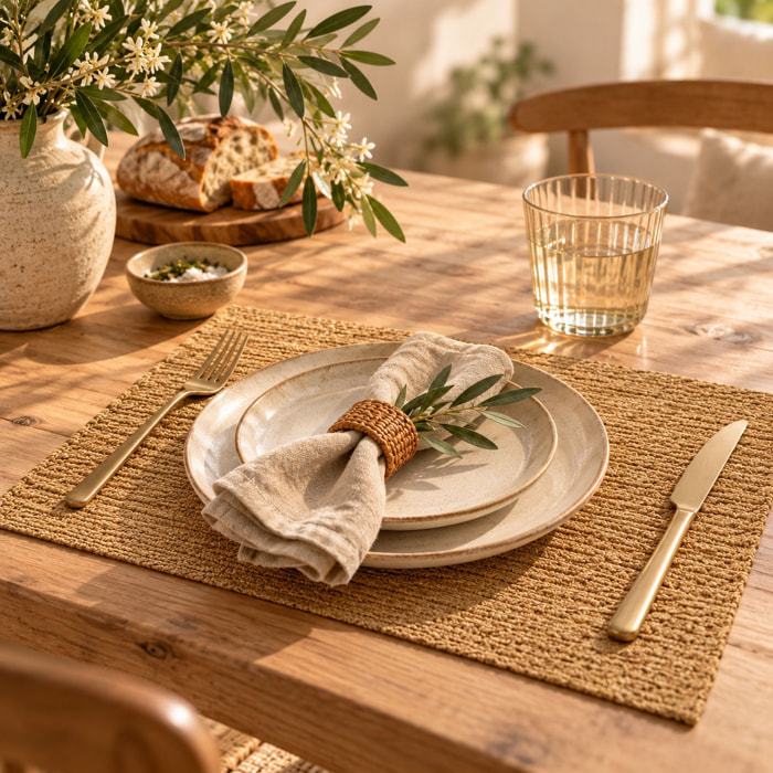 Lot de 6 sets de table en plastique effert cuir tressé marron 43x30cm ICA