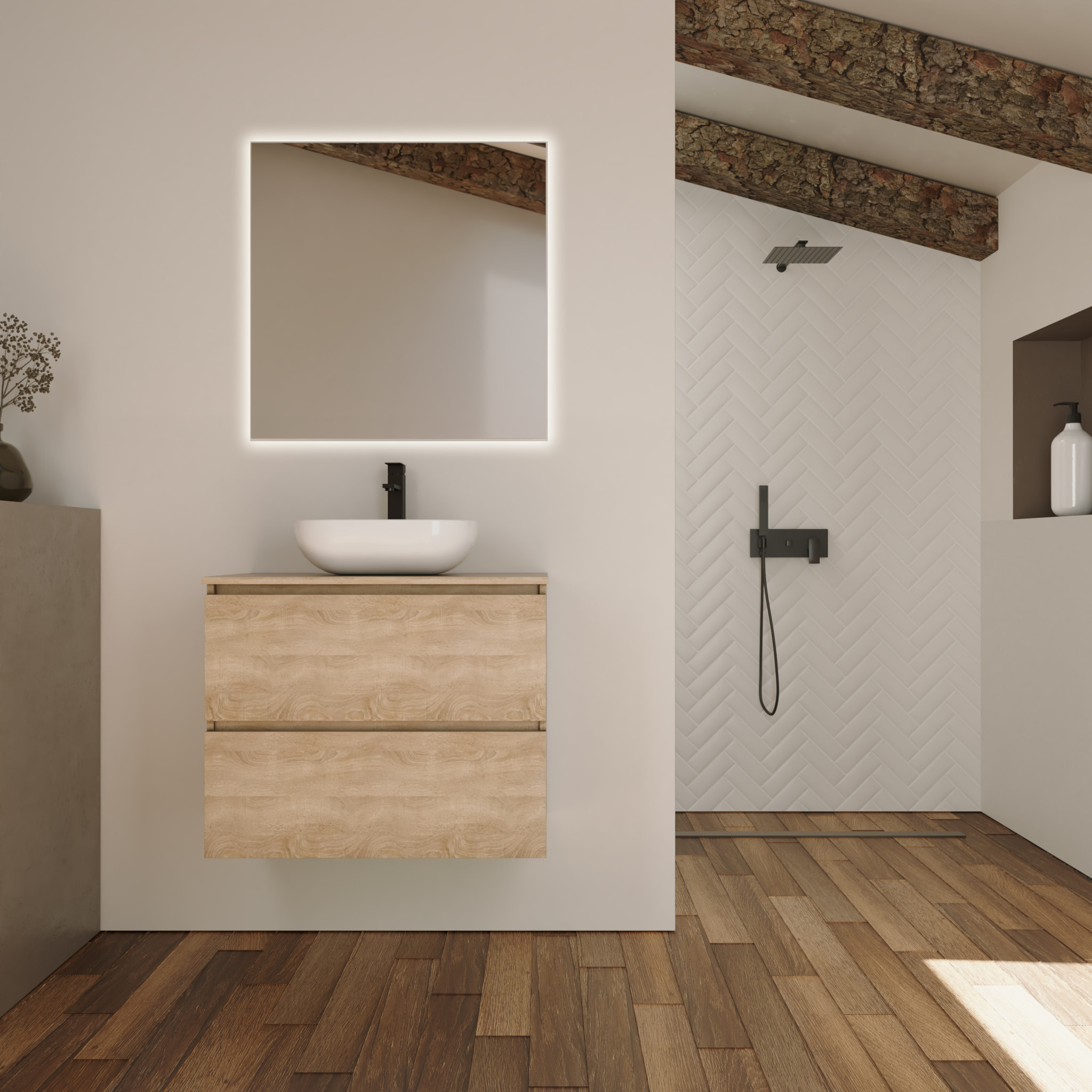 Ensemble Salle de Bain Kaji | 80 cm Bardolin | Deux Tiroirs | Lavabo Rond sur Plan | N'inclut pas le Miroir | Alday