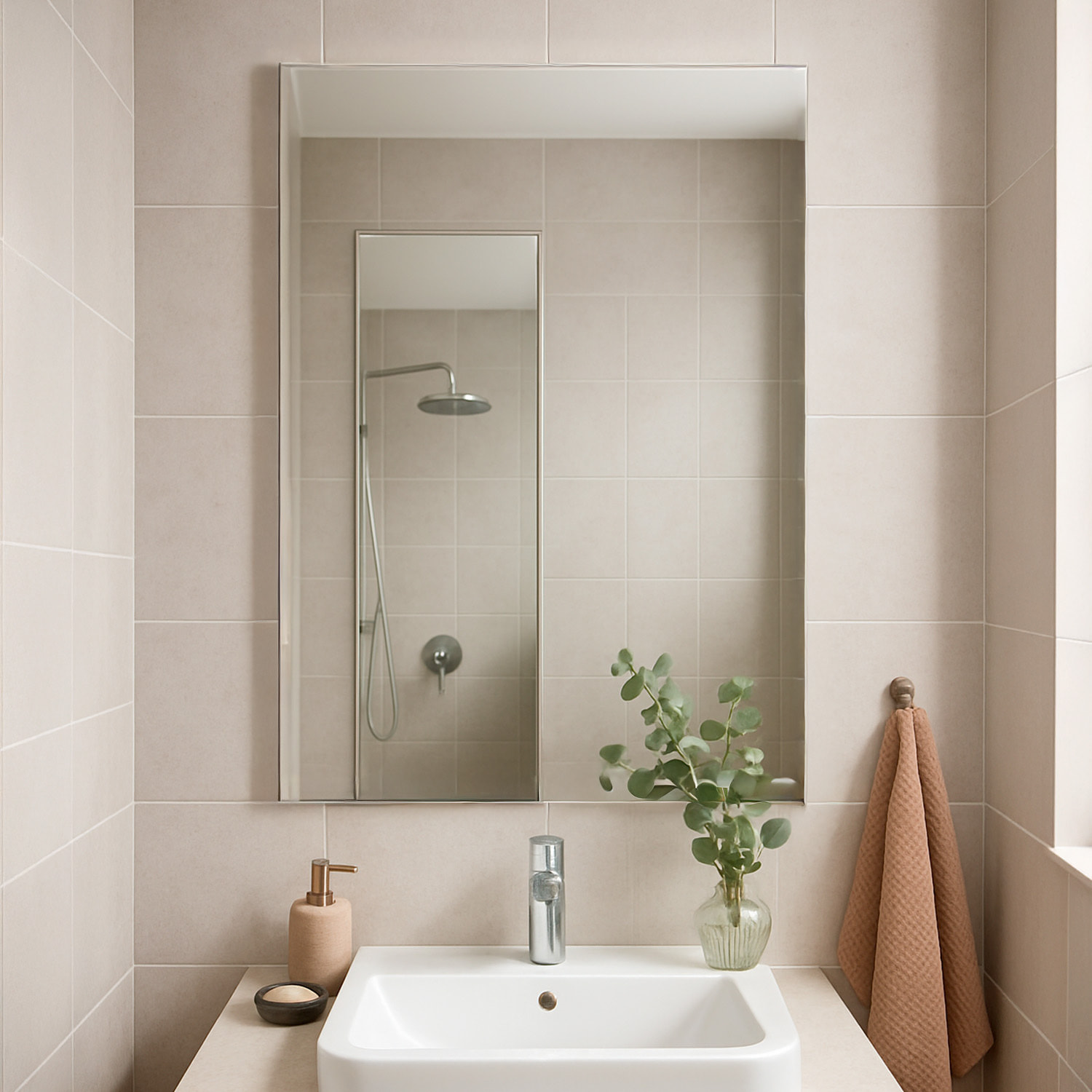 Specchio Rettangolare Filolucido Con Vetro Da 5 mm Bordi a 90&deg; Installazione Verticale e Orizzontale Reversibile Con Pellicola Antiesplosione e Ganci Inclusi Design Moderno Per Bagno Casa 70 X 110 Cm