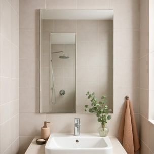 Specchio Rettangolare Filolucido Con Vetro Da 5 mm Bordi a 90&deg; Installazione Verticale e Orizzontale Reversibile Con Pellicola Antiesplosione e Ganci Inclusi Design Moderno Per Bagno Casa 70 X 110 Cm