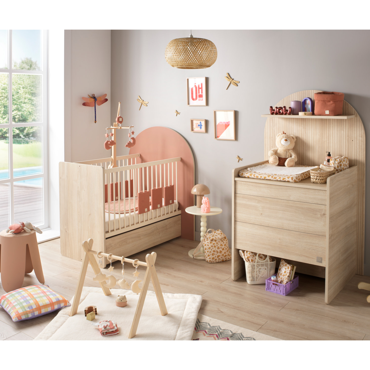 Pack chambre bébé évolutif – lit bébé 120x60 transformable en 90x190 + commode à langer évolutive en bureau